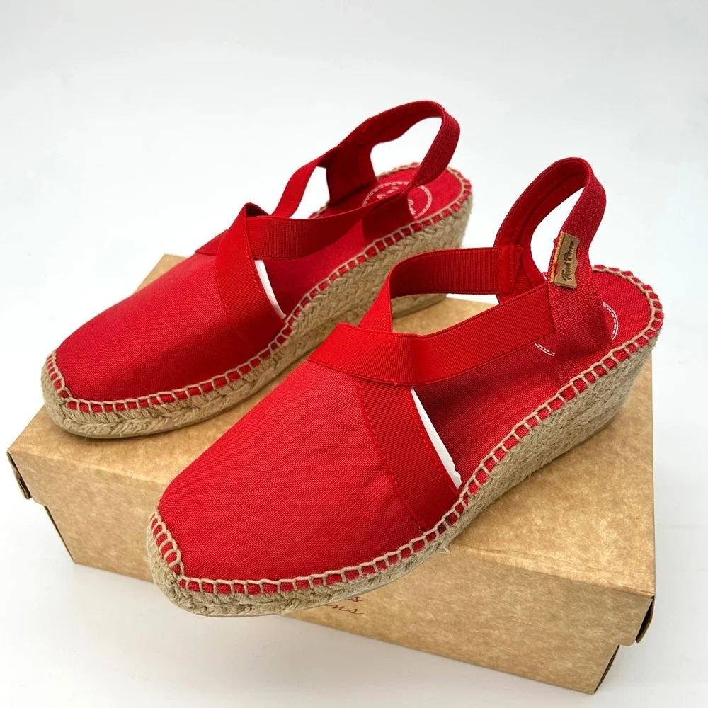 Womens Vegan Wedge Espadrilles Toni Pons Ter Sz 6.5 Red Hand Stitched Sandal NEW